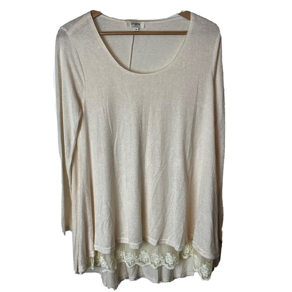 Umgee USA Size Medium Boho Lagenlook beige long sleeve top ivory lace underlay - Picture 1 of 5